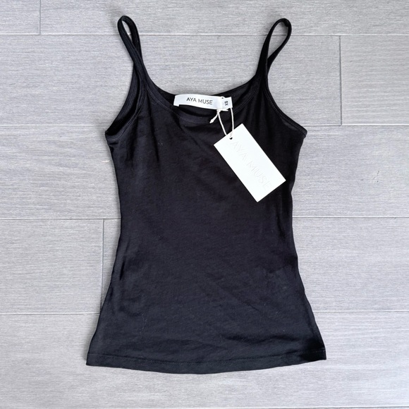NWT AYA MUSE Scoop Tank Top Black XS Minimalist Semi Sheer Revolve - Picture 13 of 14